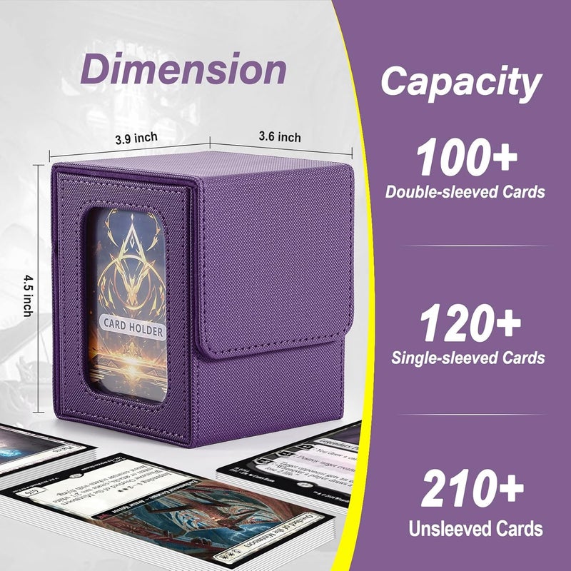 Stepane Commander Deck Box for MTG with double display windows,Card Storage Box Fits 120+ Single sleveed Cards,Magnetic Card Box with 2 Dividers&2 Toploaders for TCG Violet - Image 3